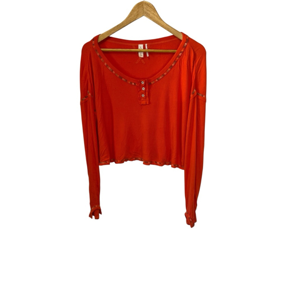 OUT FROM UNDER Top Women’s Large Orange Long Sleeve Thermal Waffle Short Shirt L